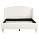 Upholstered Bed 140x190 cm with Winged Headboard and Slatted Base, Ivory White Bouclé Fabric