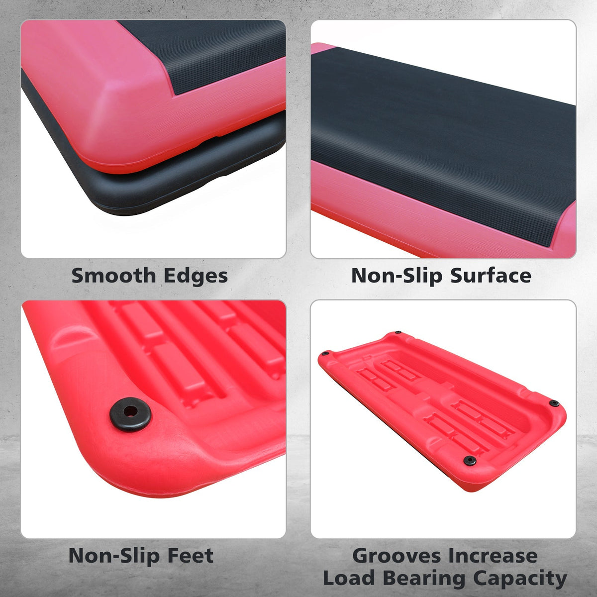 Aerobic Stepper, 76cm/28.5" Adjustable Workout Platform with 2 Risers, Red Black
