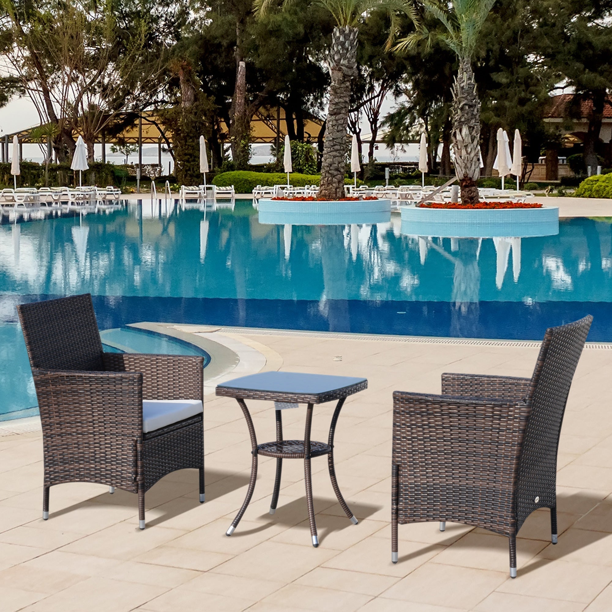 Balcony Furniture Set, Foldable Bistro with Cushions, Rattan Brown