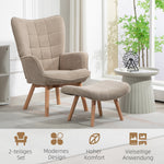 Wingback Chair with Footstool, Upholstered Relaxing Khaki Corduroy