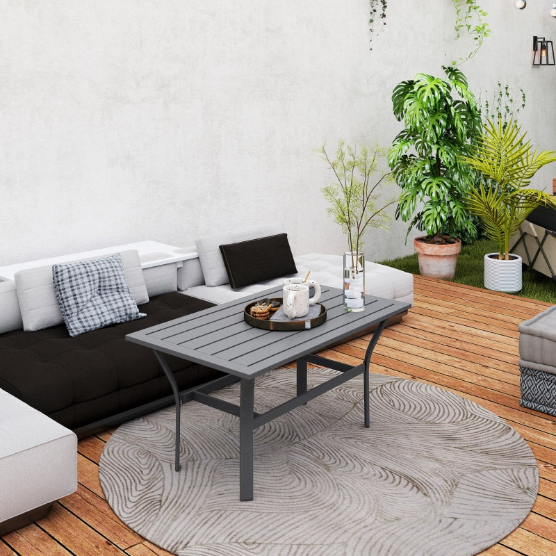 Side Table, Slat Design Weatherproof Outdoor, Metal Dark Gray
