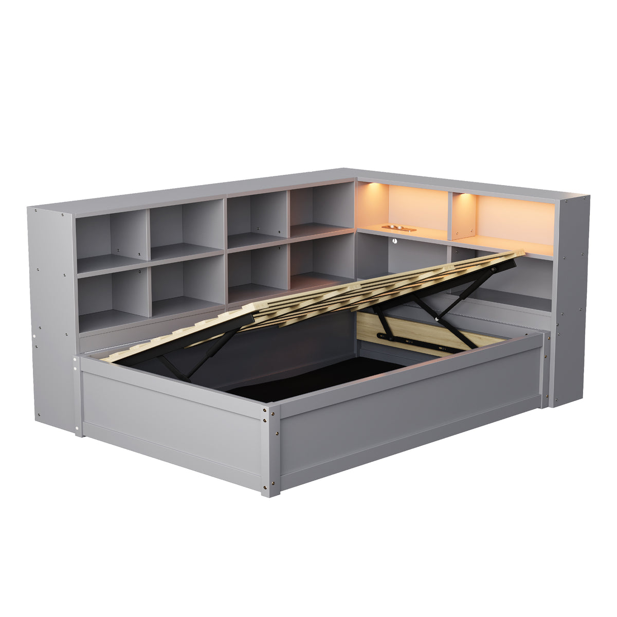 Multifunctional Sofa Bed 90x200 with Storage & Light Strip, Grey