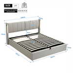 Upholstered Bed 140x190cm Hydraulic LED USB Storage Adjustable Headboard PU Gray
