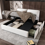 Upholstered Bed 180x200cm Hydraulic Storage 3 Drawers - Velvet Beige