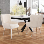 Velvet Dining Chair Set of 2 Armrests Lumbar Support Adjustable Silver Legs - Beige