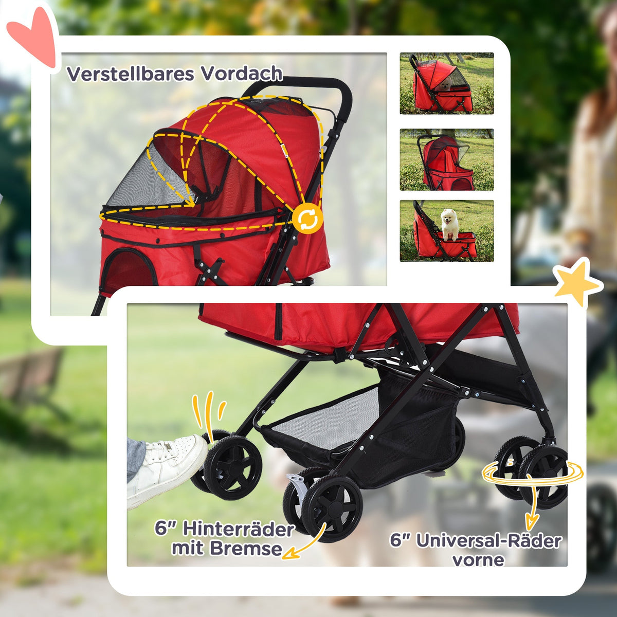 Dog Stroller, Small Dogs & Cats, Oxford Red