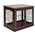 Dog Crate, 2 Entrances, Lockable, MDF and Metal, Brown