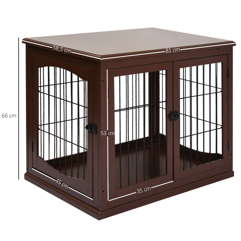 Dog Crate, 2 Entrances, Lockable, MDF and Metal, Brown
