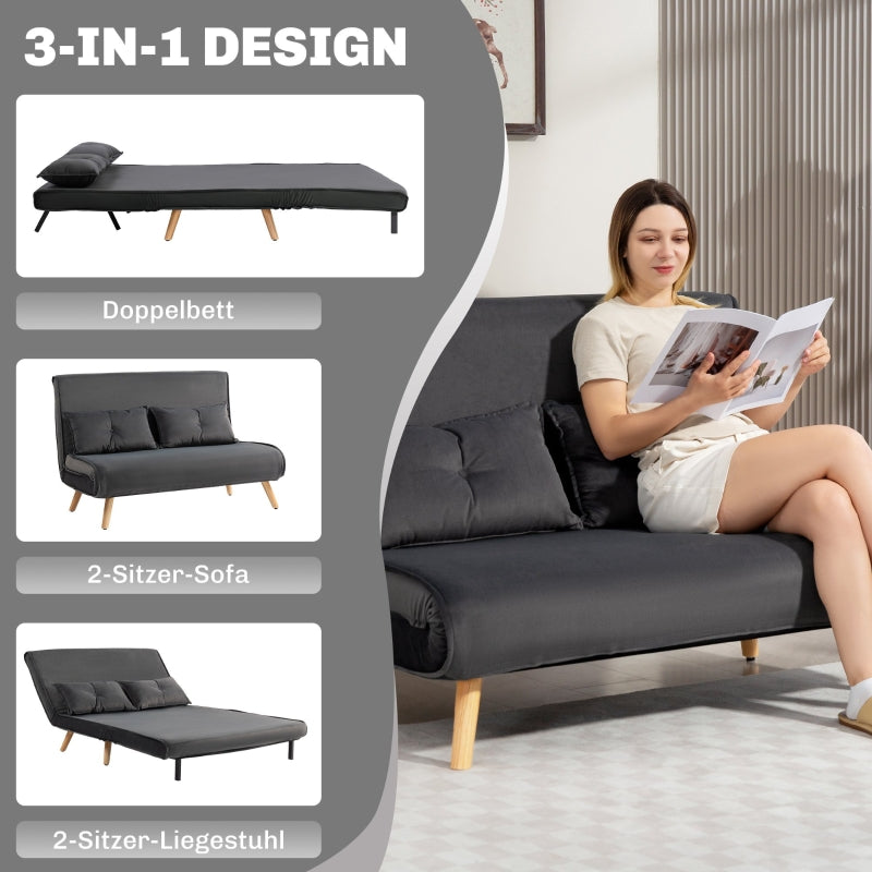 2-Seater Sofa Bed, Adjustable Backrest, Fabric Upholstery, Grey