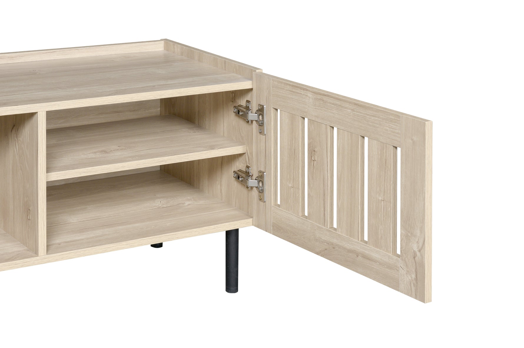 Minimalist Lowboard TV Stand 160cm Openwork Design for 65-inch TV - Natural Wood