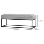 Linen look upholstered bench for bedroom, bed bench, dressing table, 200 kg, light grey steel