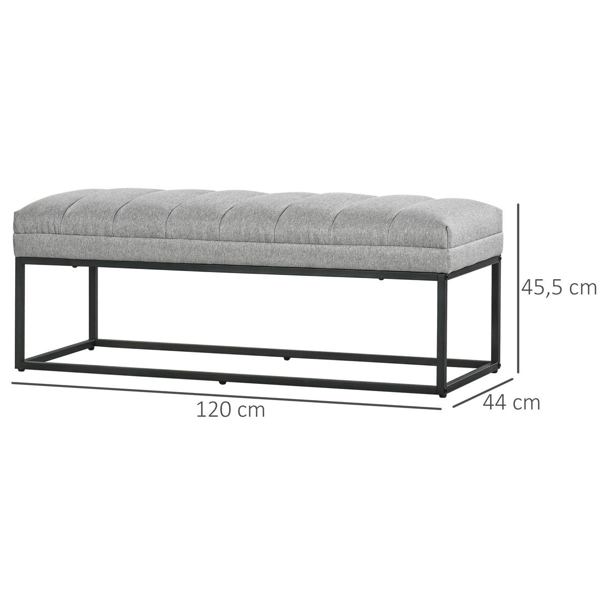 Linen look upholstered bench for bedroom, bed bench, dressing table, 200 kg, light grey steel