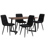 5-Piece Dining Set Modern Wood Grain Table Black Metal Legs Black Velvet