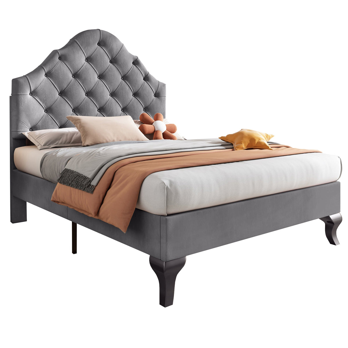 Upholstered Bed 90x200cm Adjustable Headboard Slatted Base - Velvet Grey