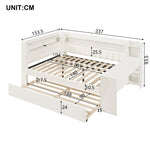 Upholstered Daybed 140x200 with USB, LED, Pull-Out Bed and Desk, White