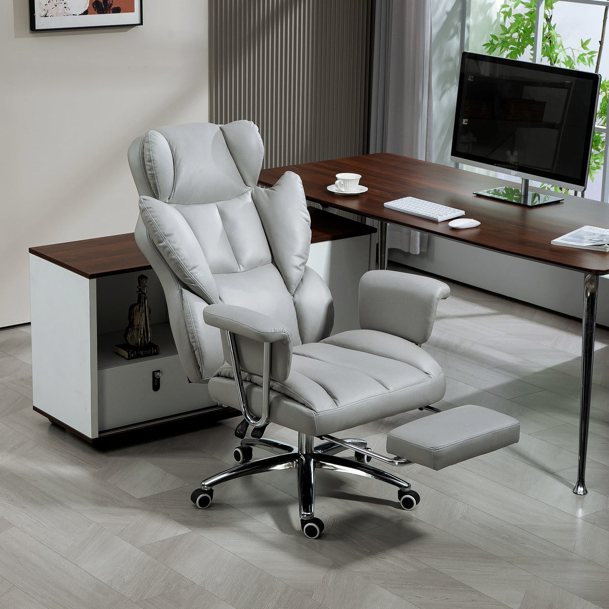 Office Chair, Ergonomic Swivel with Footrest, Light Grey