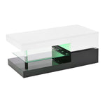 Modern Coffee Table with LED Ambient Lighting, Glass Shelf, High-Gloss Surface, Black and White
