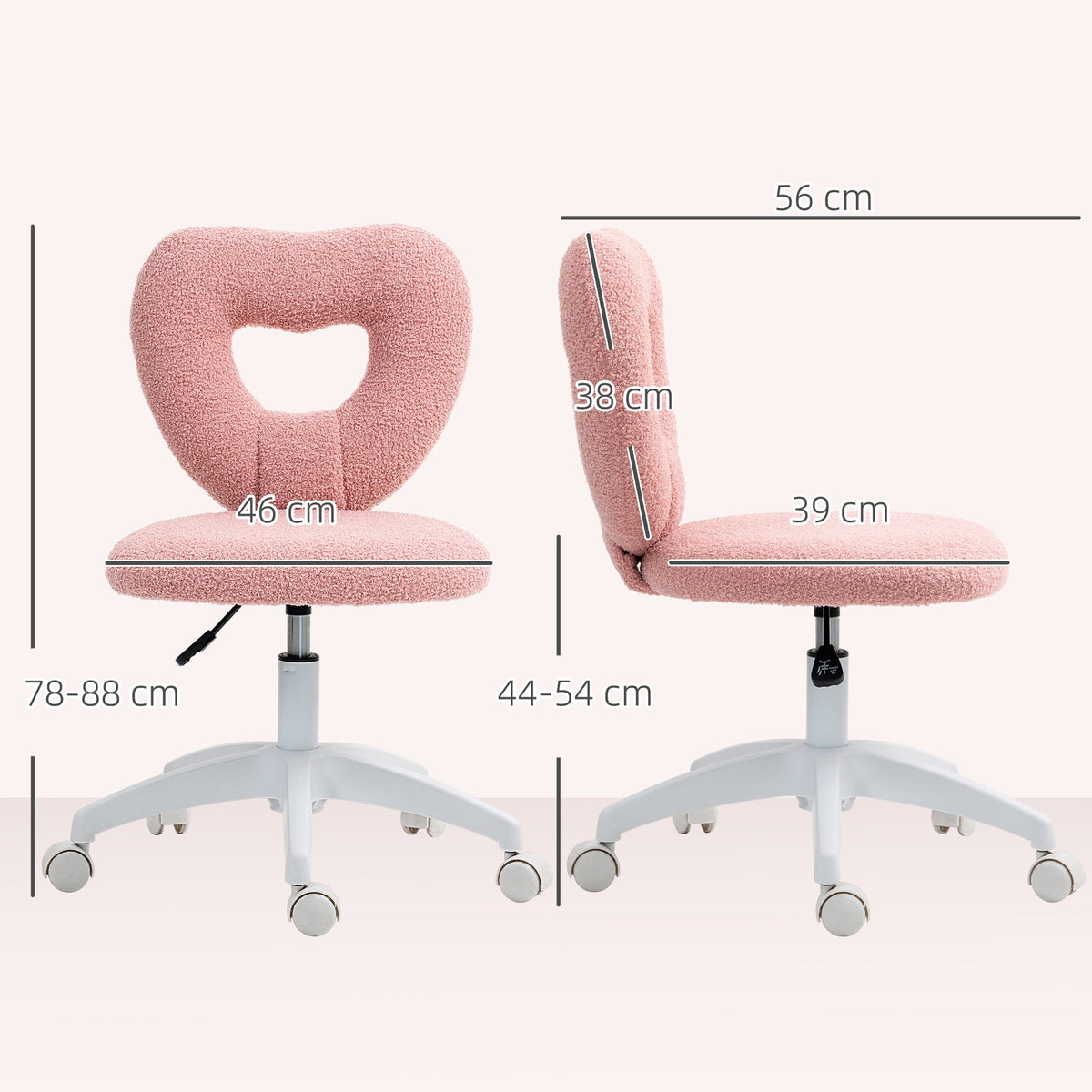 Swivel Desk Chair Height-Adjustable Heart Back, Teddy Fleece Pink