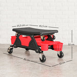 Workshop Stool, Removable Wheels, Storage, Drawer, Red