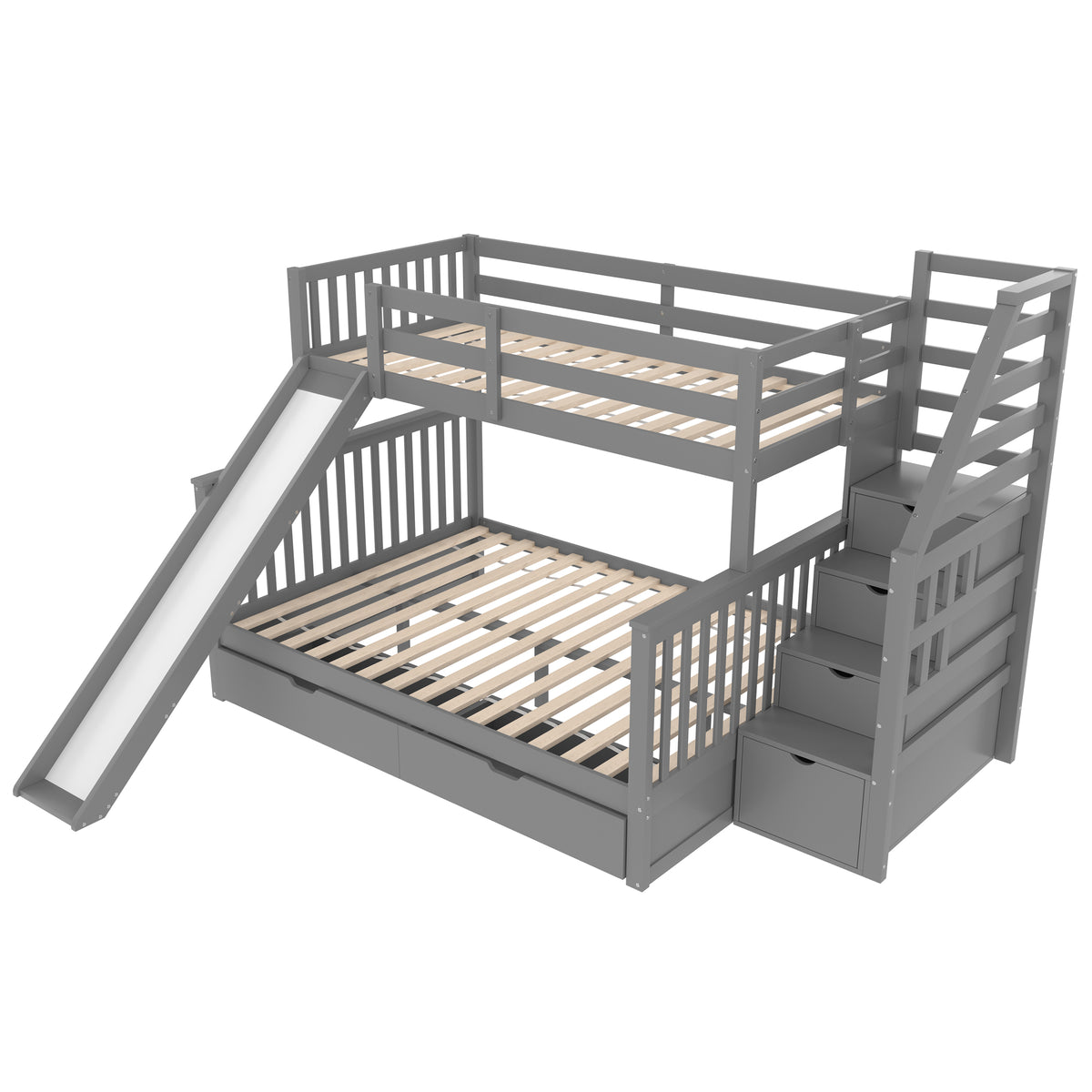 Bunk Bed with Drawers & Slide, 90x200/140x200, Grey