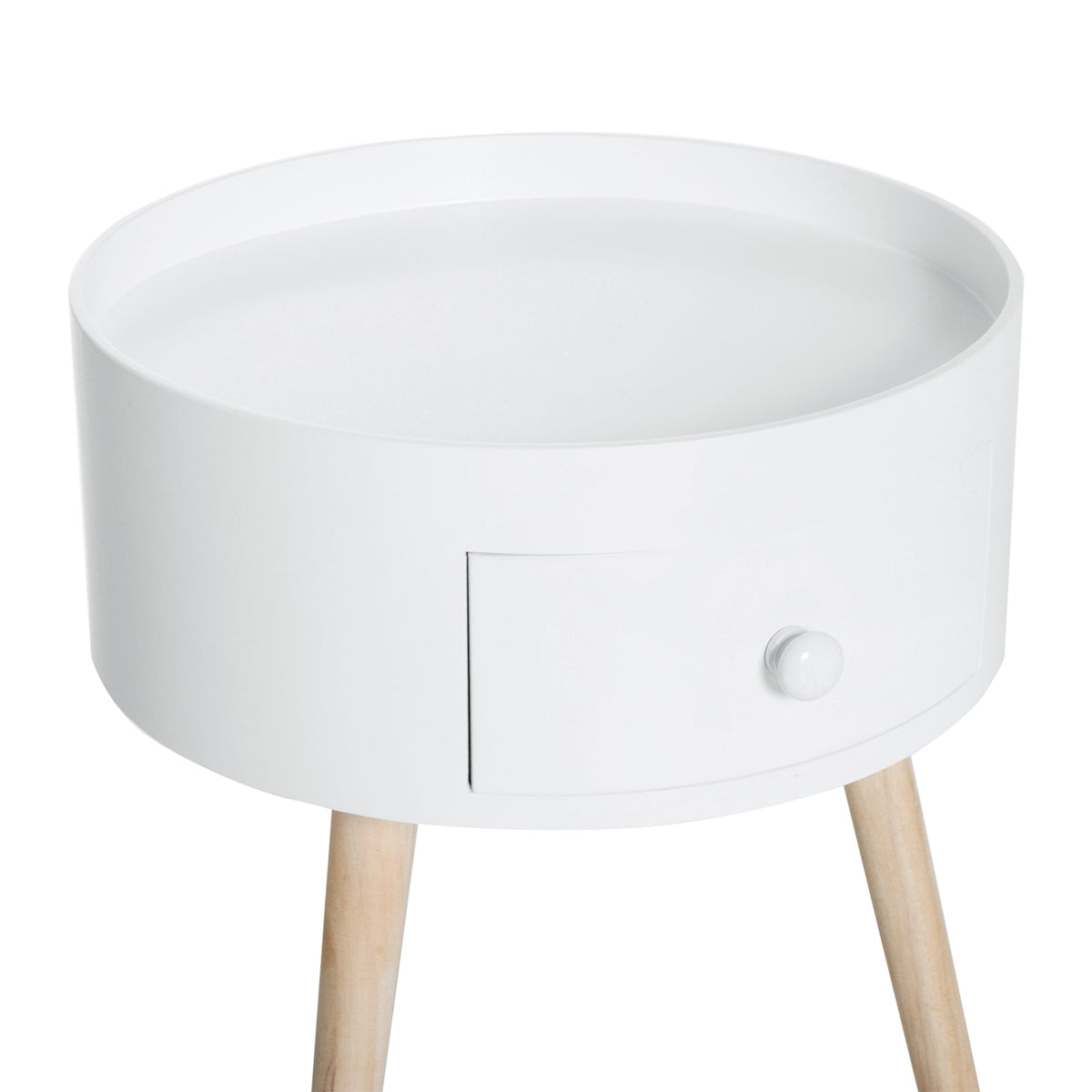 Coffee Table with Drawer, Round Side, 50 kg, White