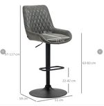 Bar Stools, Height-Adjustable with Backrest, Faux Leather Dark Grey