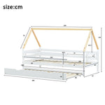 Treehouse Bed, Single with Pull-Out & Sliding Rollers, Solid Wood White & Natural