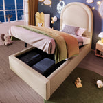 Children's Upholstered Bed, Single with Cosmic Pattern, 90x200cm, Beige PU
