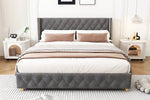 Upholstered Bed 140x190cm with Slatted Frame, Grey Velvet