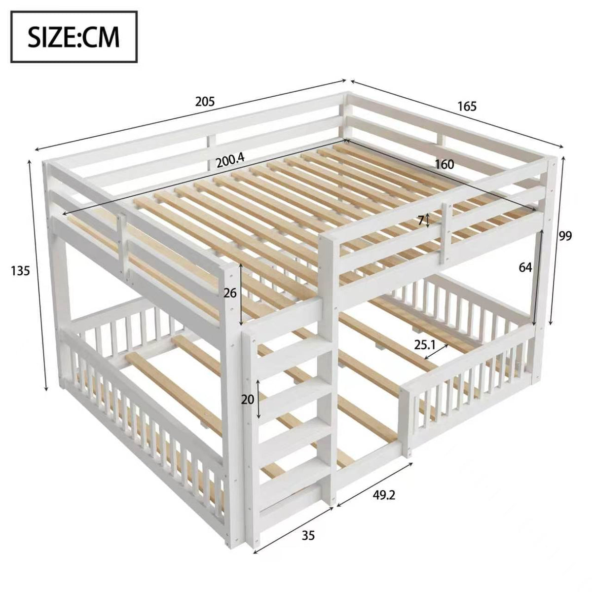 Bunk Bed 160x200 cm with Safety Guard Railings, White