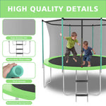 8FT Trampoline with Safety Net and Ladder, 181kg Capacity, Green
