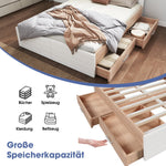 Double Bed 160x200cm, Modern Wooden Frame with 2 Drawers, Oak/White