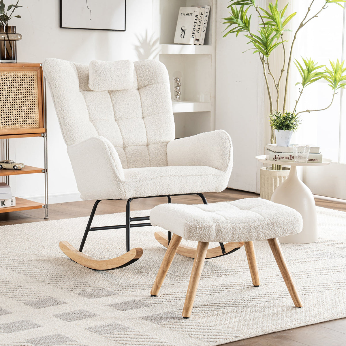 Ergonomic Rocking Chair with Footstool, 92cm High, 65cm Seat, White