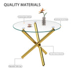 Round Dining Table Tempered Glass Top Gold Legs 80x80cm