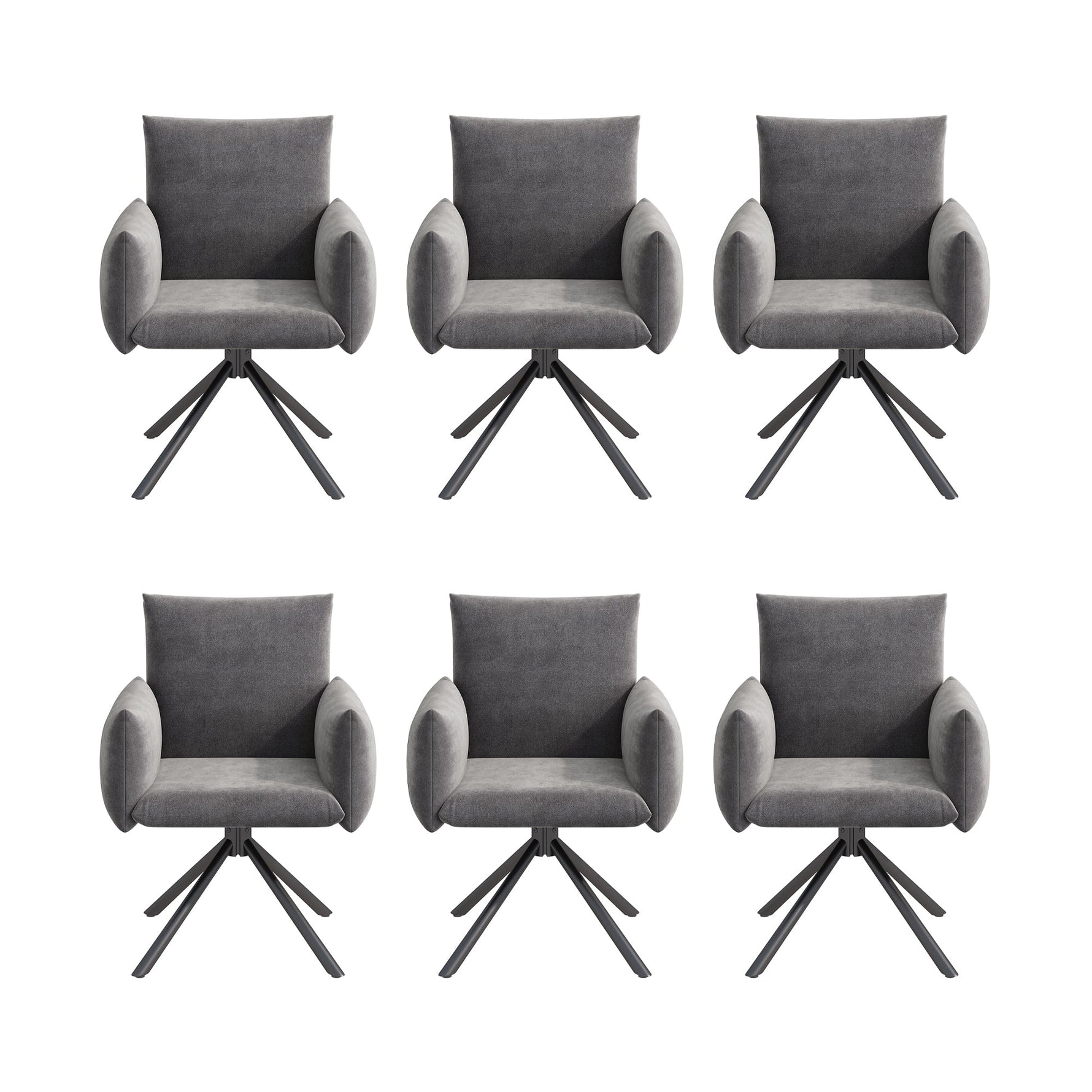 Set of 6 Dining Chairs Upholstered 360° Swivel Lumbar Support - Velvet Grey