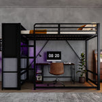 Loft Bed 120x200 cm with Storage & Charging, Black Metal