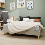 Modern Minimalist Bed Frame, Low-Profile 160x200 cm, Beige Dutch Velvet