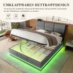 Upholstered Bed 180x200cm with Storage & LED, Grey Velour