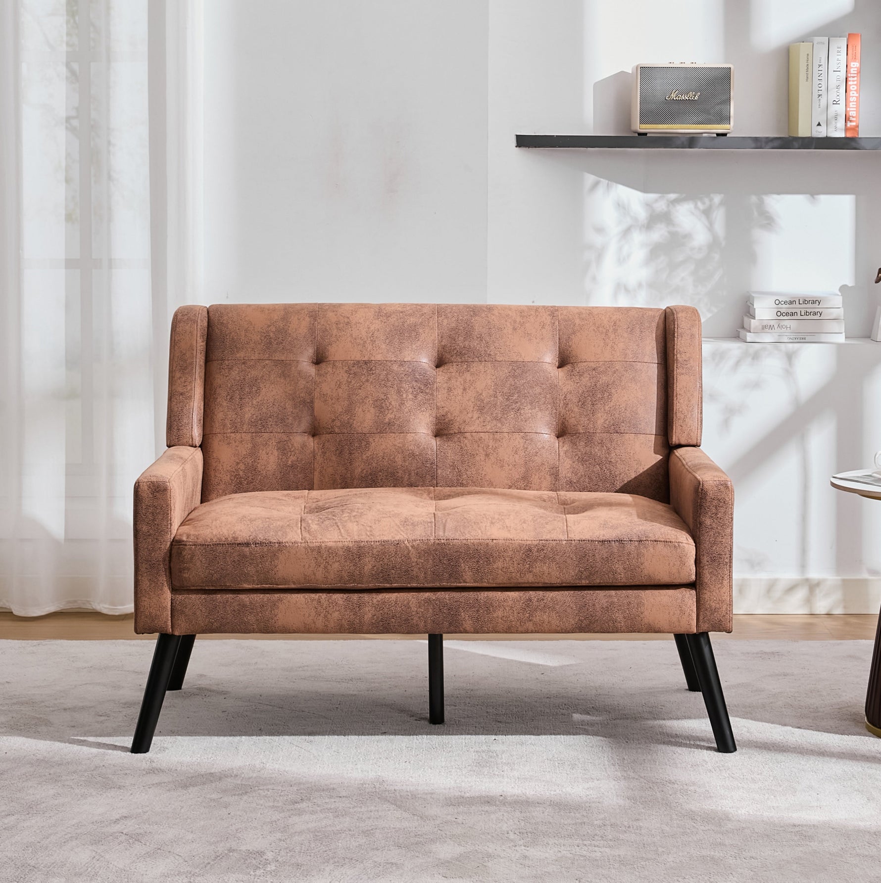 2-Seater Linen Bench with Button Tufting and Solid Wood Legs, Premium Linen