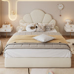 Upholstered Double Bed with Petal Headboard, 140x200cm, Beige Velvet