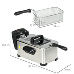 Deep Fryer 3L, Adjustable Thermostat, Stainless Steel Silver
