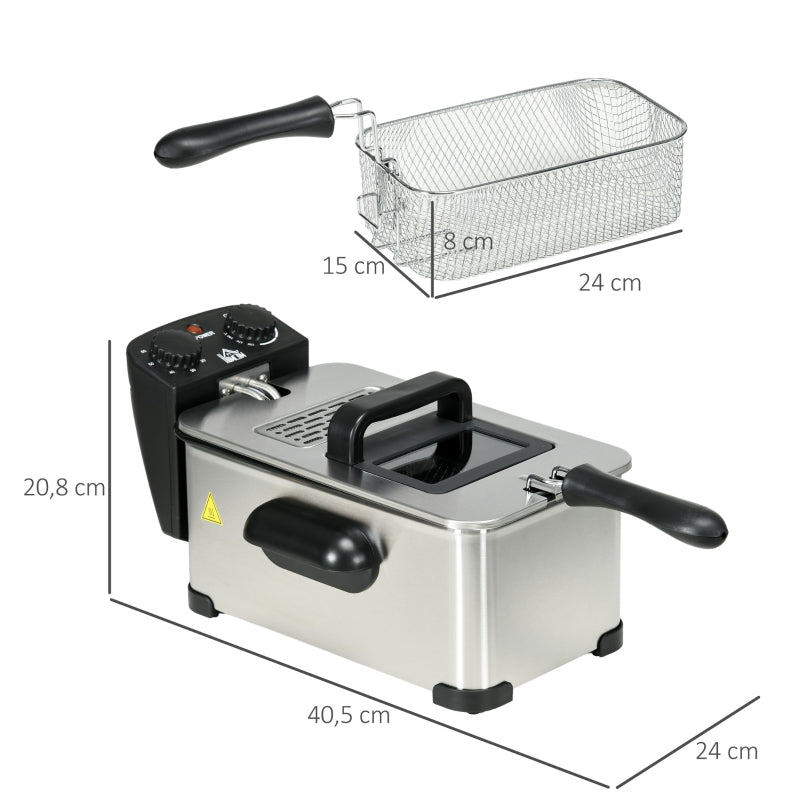 Deep Fryer 3L, Adjustable Thermostat, Stainless Steel Silver