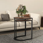 Set of 2 Coffee Tables, Square Stackable Side Tables, Steel, Brown + Black