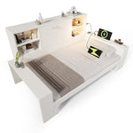 Storage Bed with Pull-out Bed, Double Doors and USB Ports, 90x200cm, White Wood