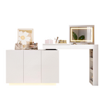 L-Shaped Rotating Vanity Table with LED Lighting, High-Gloss White