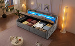 Platform Bed 90x200, Hydraulic Storage & LED, Grey Velvet