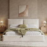 Upholstered Double Bed 180x200cm, Hydraulic Frame, Beige Corduroy