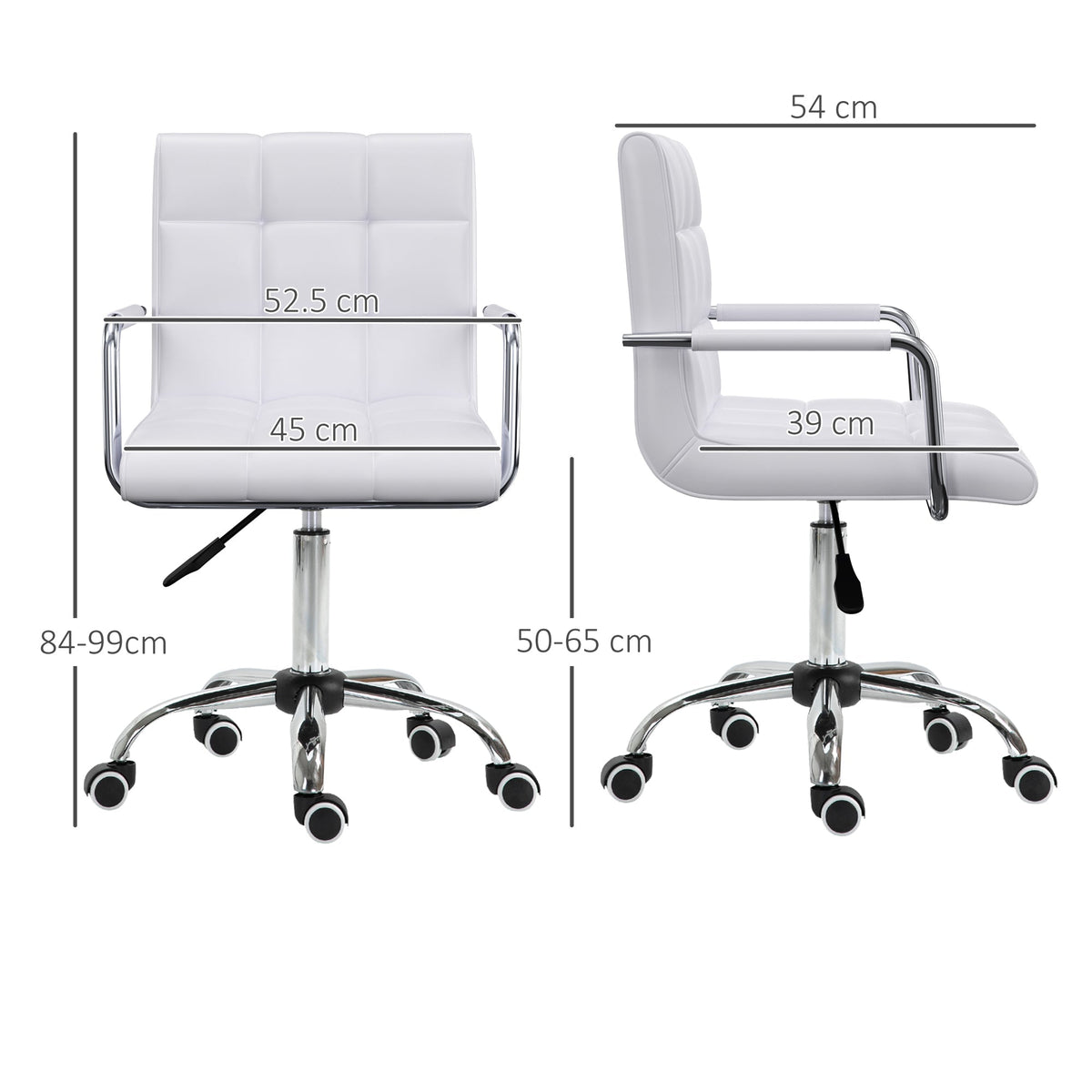 Office Chair, Height-Adjustable Ergonomic Swivel Executive, PU White