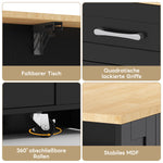 Portable Kitchen Island with Folding Dining Table, AC and USB Ports and Glass Door, Wood Effect