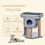 Cat Tree Multi-Level with Cave, Lounge Platform, Play Ball, Light Grey